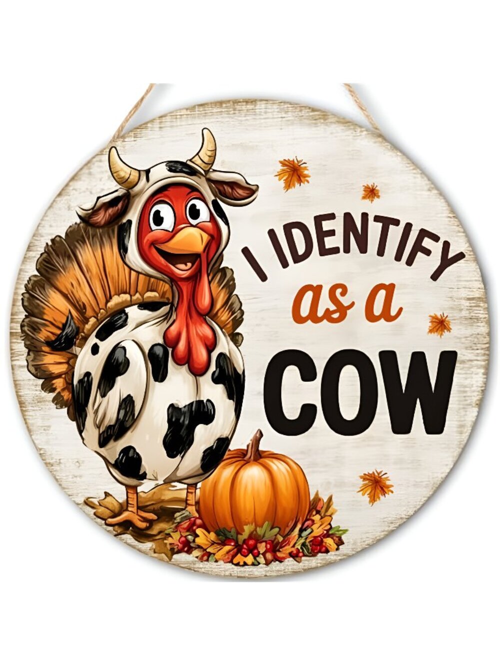 Thanksgiving Turkey Decorations Door Sign for Home, I Identify as a Cow